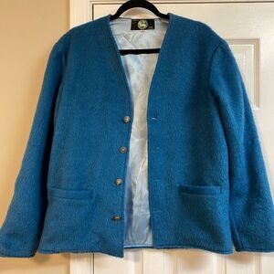 Wool Quiet Luxury Dopamine Blue Tessuti Italian Coat Blazer Jacket Lined